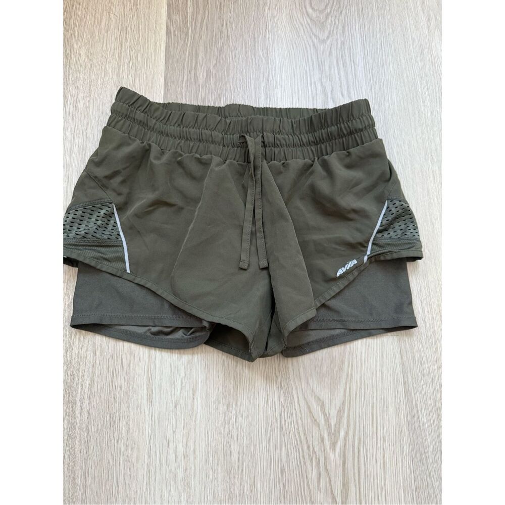 Avia Women's Small Green Lined Running Shorts Elastic Waist Drawstring